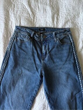Express Women's Blue High-Rise Jeans with Braided Side Trim